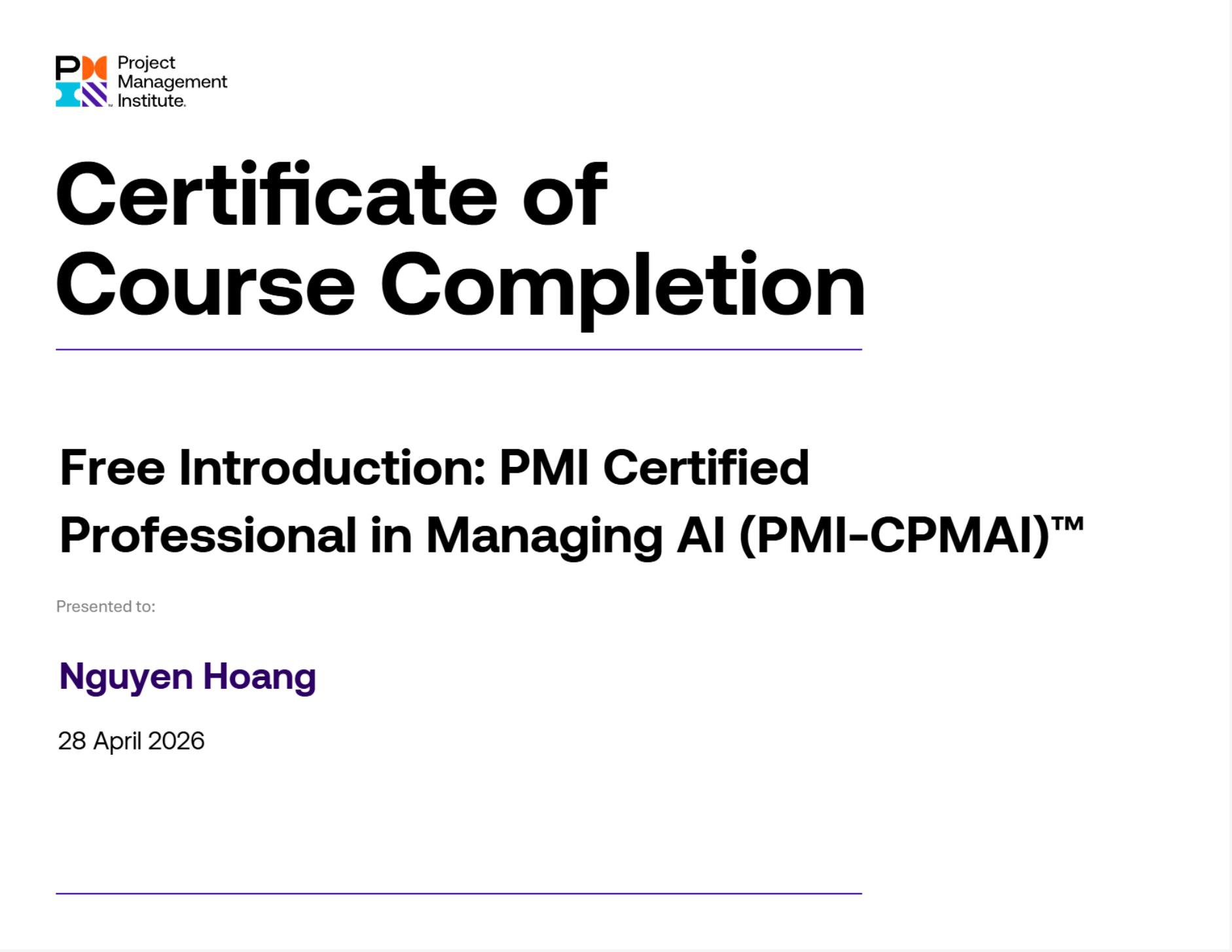 CPMAI Certificate by DavidHE